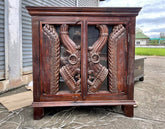 Indian Handmade Carved Wooden Glass Door Sideboard With Tribal Carving